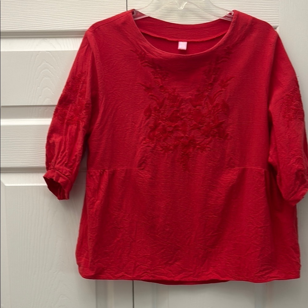 ❤️3 for $15!❤️ Women's Cotton Linen 3/4 Sleeve Round Neck Embroidery - Picture 2 of 6